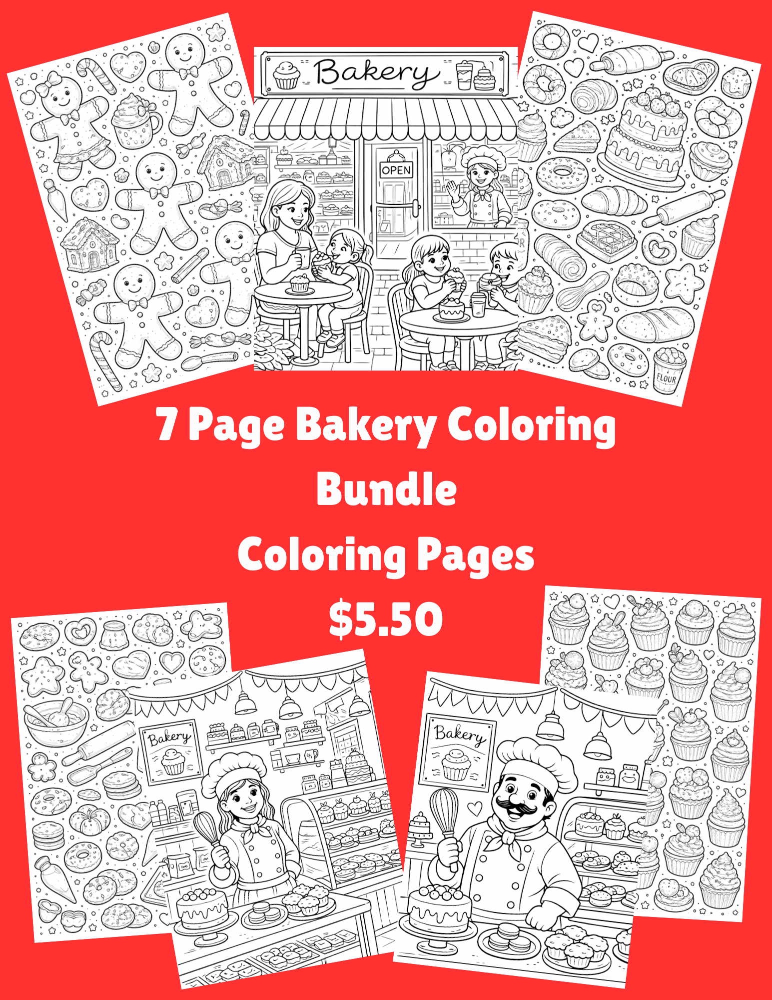 7 Page Bakery Coloring Bundle